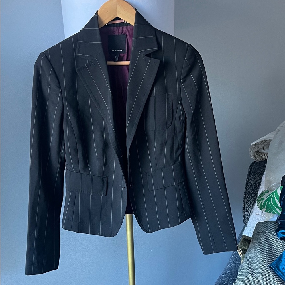 The Limited Black Pinstripe Fitted Blazer